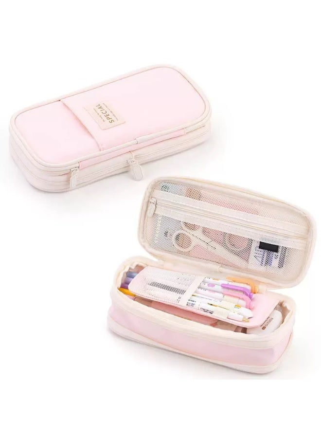SPECIAL Pink Large Storage Pencil Case Pen Bag with Zipper Big Capacity Pouch Organizer for Office Travel Holder Box - Image 1